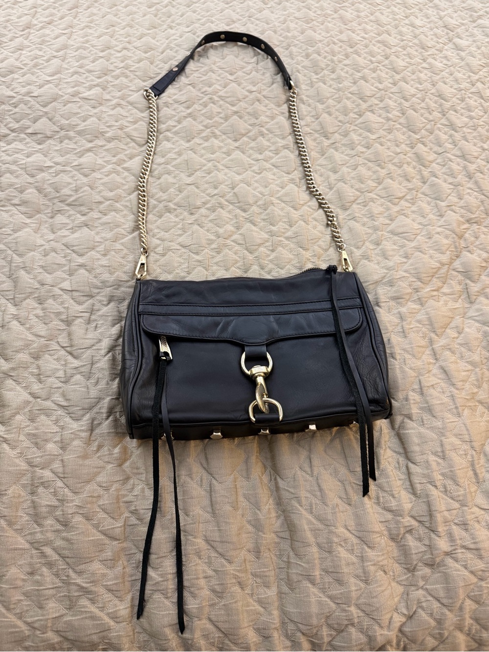 Rebecca Minkoff Black Leather Shoulder Bag with Gold Hardware
